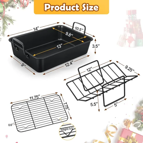 Miniatura 2 de TeamFar Bandeja para Asar, Bandeja Antiadherente Profunda de 14" para Lasaña Brownie Pavo con Rejilla en Forma de V y Rejilla de Enfriamiento