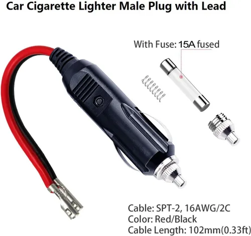 Miniatura 4 de Enchufe macho de repuesto para encendedor de cigarrillos de 12 V con fusible y cables – enchufe macho de 12 V 15 A para encendedor de cigarrillos