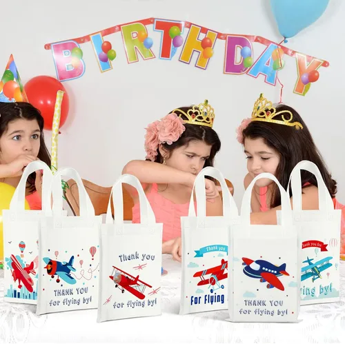 Miniatura 6 de Ferraycle 24 bolsas de regalo de fiesta de avión con asas, bolsas de regalo de avión con asas, suministros de cumpleaños, cajas de golosinas, base