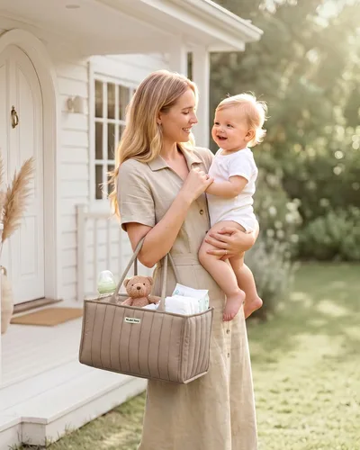 Miniatura 2 de Blissful Diary Organizador de Caddy de Pañales para Bebé, elegante cesta de almacenamiento para artículos esenciales para recién nacidos y estación
