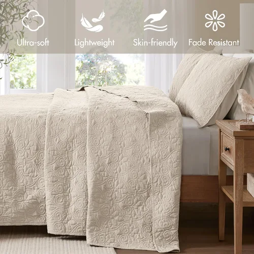 Miniatura 2 de Madison Park Quebec - Colcha acolchada reversible estilo damasco, ideal para todas las estaciones, juego de cama de colcha ligera y fundas a juego