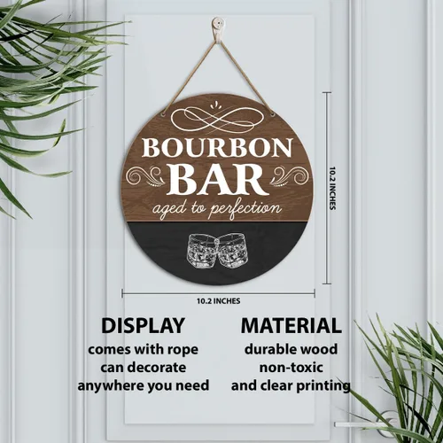 Miniatura 2 de Letrero de pared con diseño de bar de Bourbon, decoración rústica de madera para colgar, 10.2 x 10.2 pulgadas