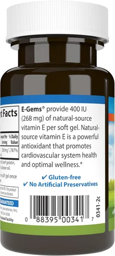 Miniatura 3 de Carlson Labs E-Gems Natural Vitamina E, 400 UI, 60 cápsulas blandas