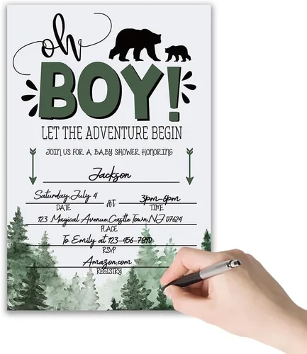 Miniatura 3 de Grace Yonks Wilderness Bear - Invitación para baby shower, tema de leñador, 20 tarjetas y sobres