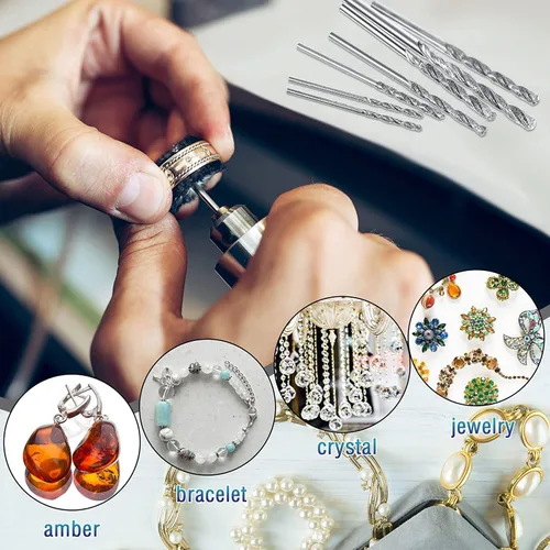 Miniatura 7 de Bettomshin Juego de 10 brocas de diamante, 0.039 in, juego de brocas de diamante para perforación de piedra, joyería de cristal de mar, conchas
