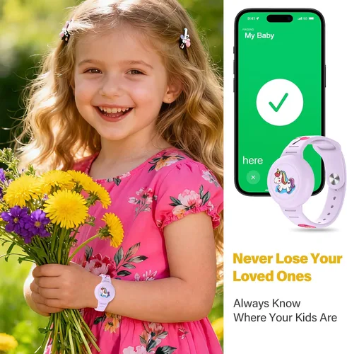 Miniatura 3 de Vanet Compatible con pulseras impermeables AirTag para niños, paquete de 2 pulseras de silicona con soporte oculto, cobertura completa, bonito