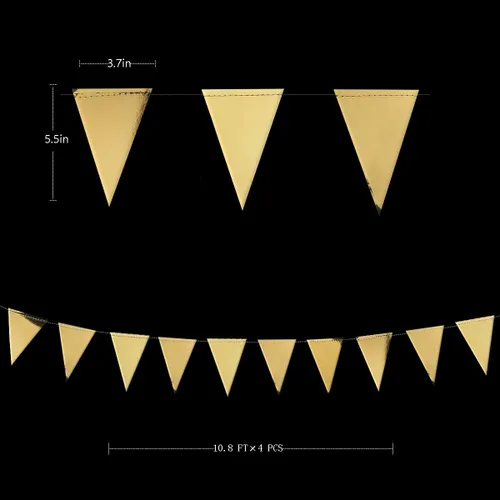 Miniatura 2 de Decoraciones de Fiesta Negras y Doradas de 30 Pies, Banderín de Lunares, Banner de Círculos de Papel con Puntos, Banderas Triangulares, Guirnalda