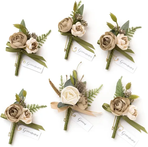 Miniatura 18 de Ling's Moment Boutonniere para Hombres Boda, Juego de 6, Novio y Padrinos Boutonniere para Boda Regreso a Casa Halloween Ceremonia Aniversario, Cena