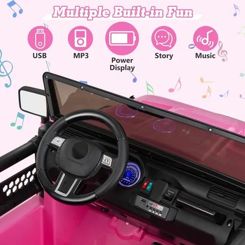 Miniatura 6 de OLAKIDS vehículo de paseo de 24 V, 2WD/4WD conmutable de 2 plazas para niños, vehículo eléctrico tipo Jeep camioneta con asiento ancho de 20", Rosa