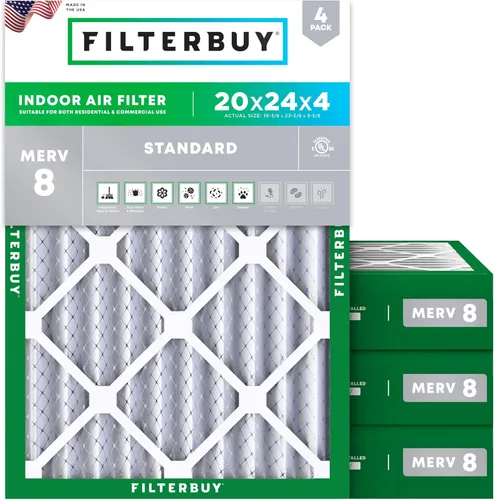Miniatura 115 de Filterbuy - Filtro de aire de 20x20x1 MERV 8, Defensa Esencial contra el Polvo y las Alergias (paquete de 4), Filtros plisados electrostáticos