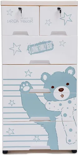 Miniatura 10 de Cajón de plástico de 5 capas para almacenamiento de ropa de bebé, cómoda de plástico con cajones, cómoda blanca y azul, cajón de ropa, pequeños