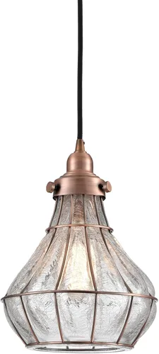 YUBOLE Iluminación colgante de cristal agrietado estilo vintage con jaula de alambre para el techo, rojo cobre antiguo Diamond