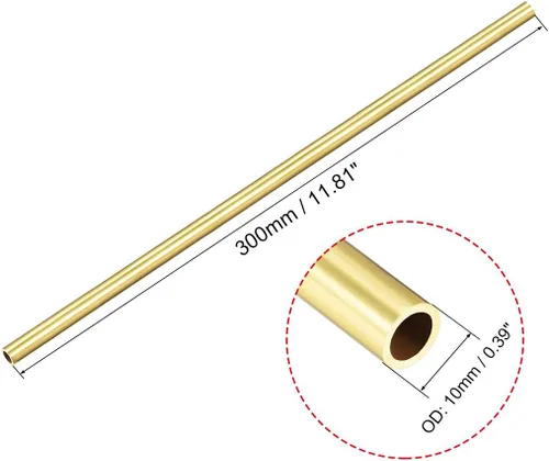 Miniatura 2 de uxcell Tubo redondo de latón, 11.811 in de longitud 0.394 in OD 0.039 in de espesor de pared, tubo recto inconsútil del tubo