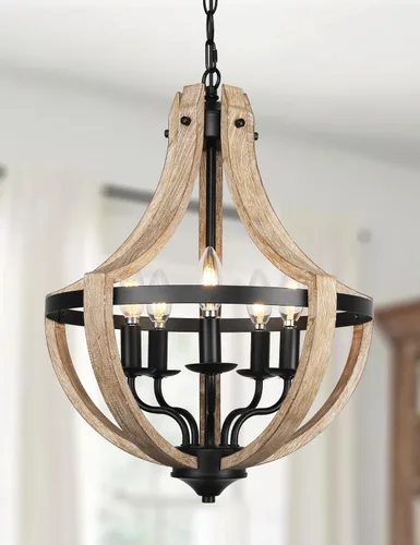 Miniatura 8 de Candelabro de 4 luces estilo granja para comedor, lámparas colgantes ajustables de madera vintage para isla de cocina, vestíbulo, entrada, zona