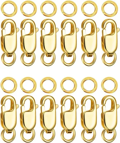 Kcctoo Cierre de Pinza de Langosta de Plata con Anillos de Salto Cerrados, Cierres de Collar de Oro 14K y Cierres para Hacer Joyería, Hecho en
