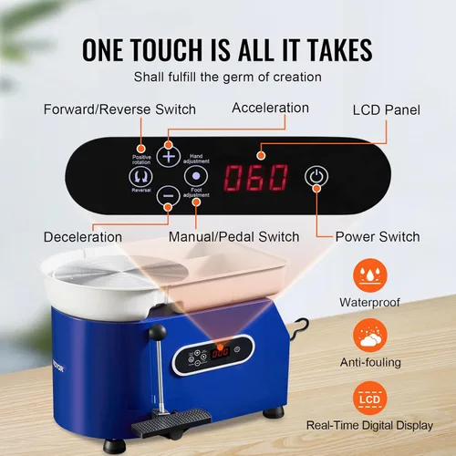 Miniatura 4 de VEVOR Rueda de Alfarería de 11 pulgadas para Adultos Principiantes, Máquina Formadora de Rueda Cerámica de 450W con Pantalla Táctil LCD, Mango