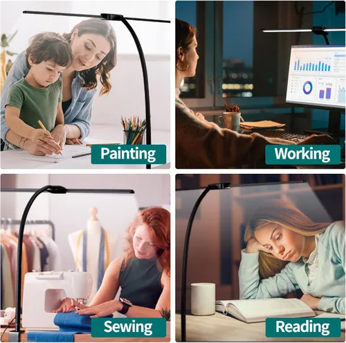 Miniatura 6 de Lámpara de escritorio LED con dos cabezales, lámpara de escritorio con abrazadera, 12W, 2000 LMS, CRI>90, 5 modos de color (2700K-6500K), varios