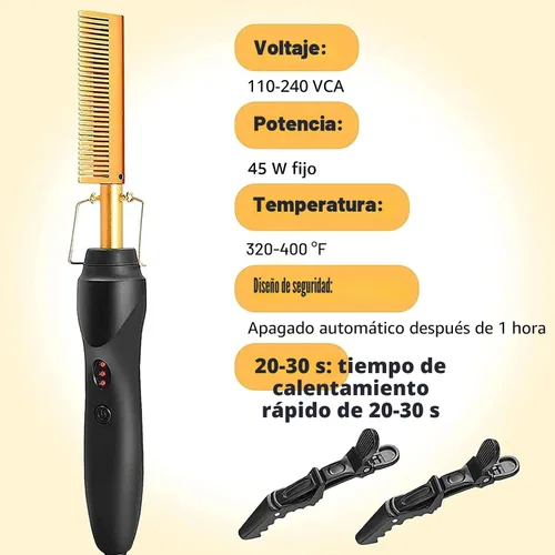 Miniatura 3 de Peine Caliente Eléctrico Alisador de Cabello, Peine de Alisado Eléctrico de Lujo para Rizos y Alisado de Extensiones Naturales de Cabello Negro