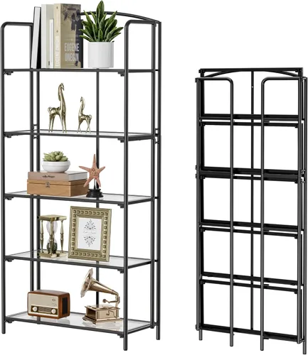 Miniatura 16 de Crofy - Estantería plegable sin montaje para sala de estar, estantería plegable de 2 niveles en color negro para oficina en casa, organizador
