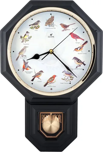 Miniatura 8 de JUSTIME Unique 12 North America Bird's Song Schoolhouse - Reloj de pared con péndulo de campanillas cada hora melodía hecha en Taiwán Madera oscura