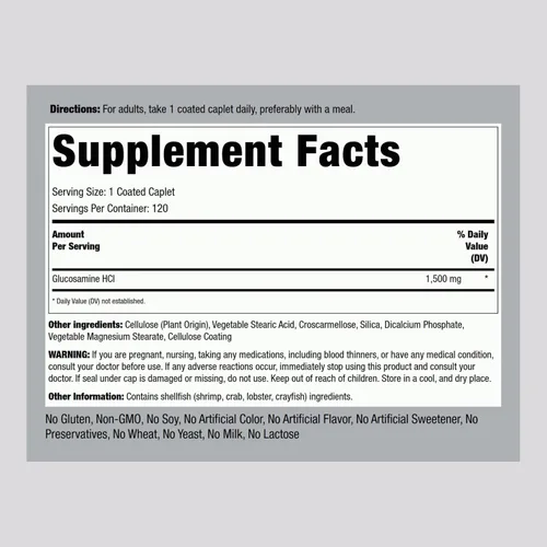 Miniatura 2 de Piping Rock Glucosamina HCL 1500mg 120 comprimidos Mega fuerza Suplemento sin OMG y sin gluten
