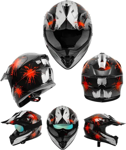 Miniatura 9 de TCT-MOTORPARTS - Casco de motocross (BMX MX) de cara completa para niños y jóvenes, moto todoterreno, de carretera, cuatrimoto (ATV), carrito