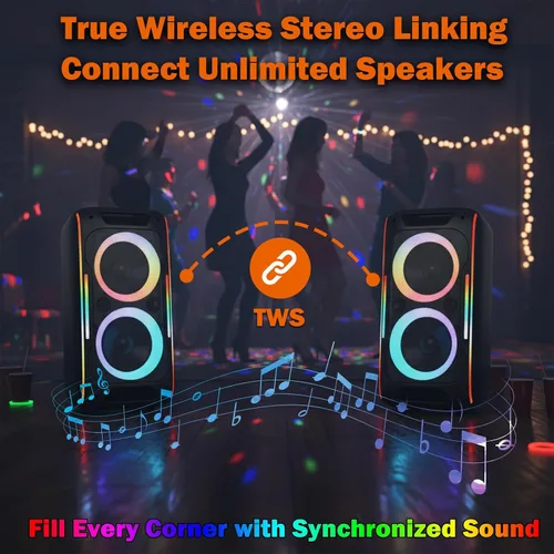 Miniatura 4 de Altavoz Bluetooth para fiestas, potente sonido estéreo de 180 W, graves profundos, altavoz inalámbrico portátil con modos de sonido EQ, luces LED