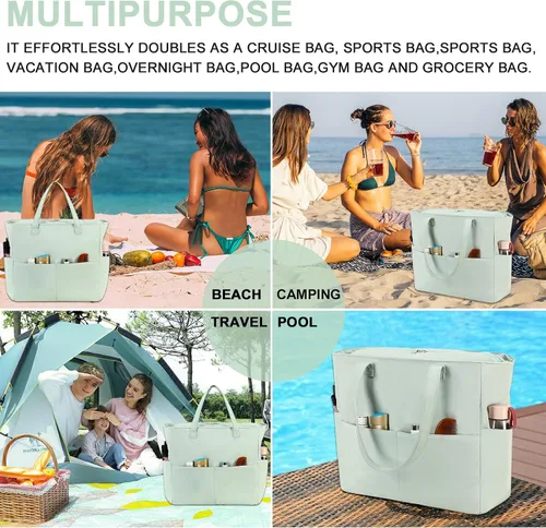 Miniatura 6 de Bluboon - Bolsa de playa impermeable para mujer, extra grande, con compartimento húmedo, para llevar de fin de semana, bolsa de piscina para viajes