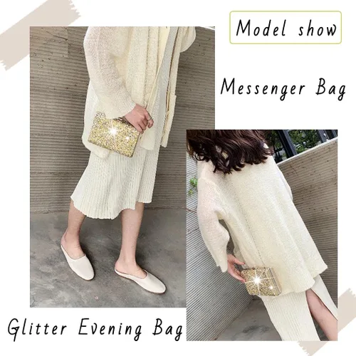 Miniatura 2 de ELABEST Bolso de mano de noche con purpurina de doble cara con diamantes, bolso cruzado, bolsa de fiesta de boda para mujer