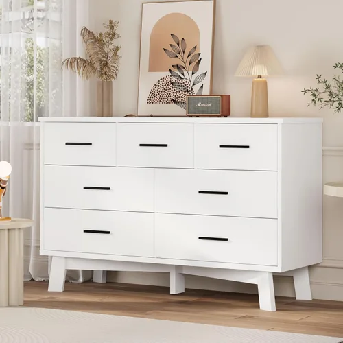 Miniatura 14 de Xixini Cómoda para dormitorio, cómoda moderna de 6 cajones con base resistente en forma de X, organizador de almacenamiento de ropa doble de madera