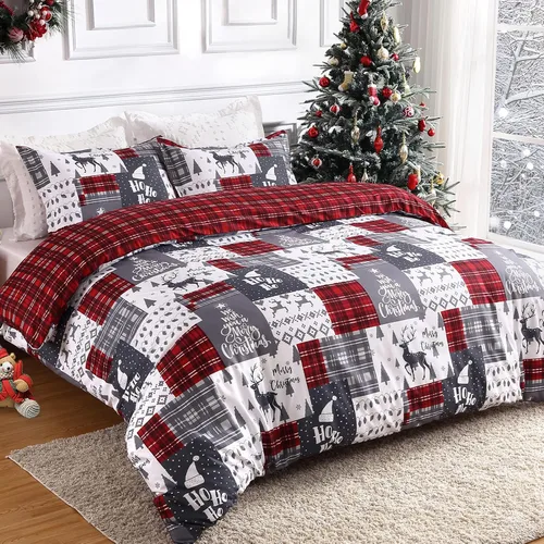 Miniatura 2 de CAROMIO Juego de funda de edredón de Navidad, de microfibra suave, reversible, ropa de cama decorativa festividades + 1 funda de almohada
