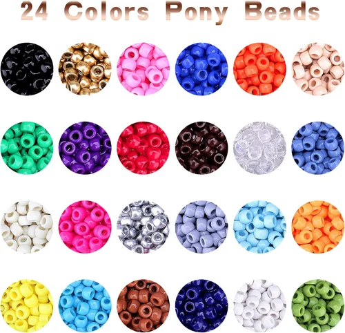 Miniatura 4 de Greentime Kit de fabricación de joyas de cuentas de poni, cuentas de pony de 0.354 in, cuentas opacas de arcoíris, pequeñas cuentas espaciadoras