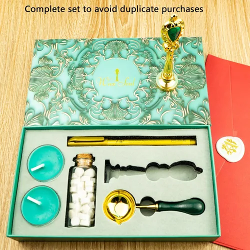 Miniatura 2 de Sello de cera con letras del alfabeto J de Ioggtser que incluye 1 cabeza de cobre con mango de hierro, 60 cuentas de sello de cera, 1 cuchara