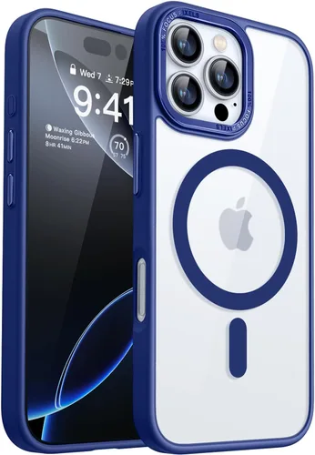 Miniatura 10 de CANSHN Funda magnética para iPhone 15 [compatible con MagSafe y probada contra caídas de grado MIL], funda delgada translúcida mate, antiarañazos, a
