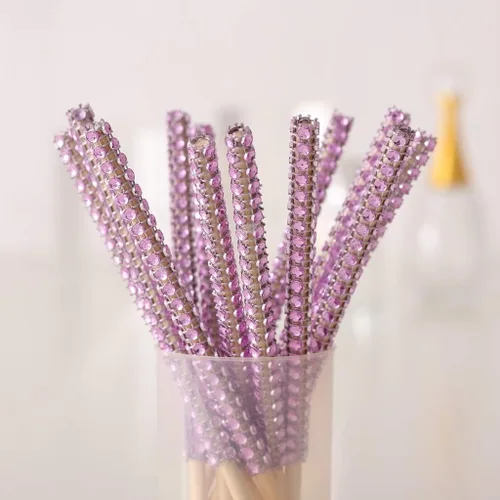 Miniatura 3 de Quotidian Palitos brillantes de bambú con purpurina de durazno de 6 pulgadas (5.9 in) paquete de 24 – caramelo de pastel de manzana caramelo Rosado