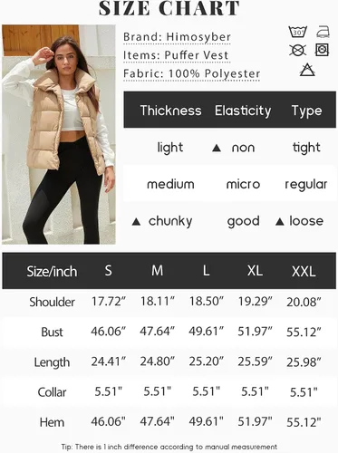 Miniatura 6 de Himosyber Chaleco acolchado para mujer, sin mangas, casual, para invierno, cálido, ligero, con cuello alto