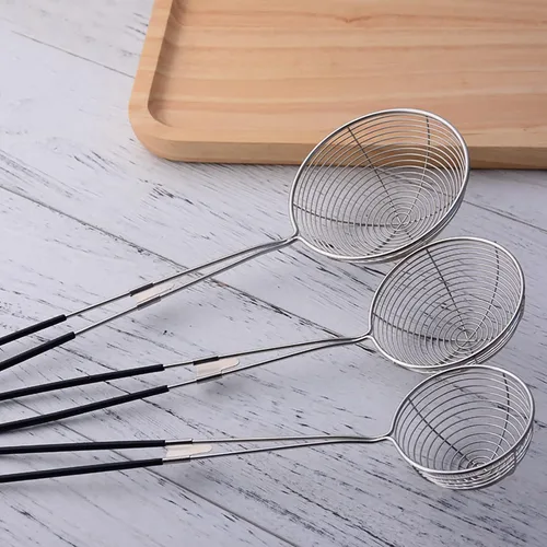 Miniatura 7 de Colador de araña de acero inoxidable sólido para cocinar y freír, utensilios de cocina, colador de alambre, cuchara coladora de pasta con mango