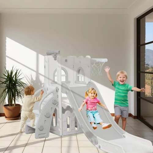 Miniatura 2 de LulliSpace Tobogán 6 en 1 para Niños Pequeños, Escalador Deslizante para Niños para Patio de Juegos Interior y Exterior con Aro de Baloncesto