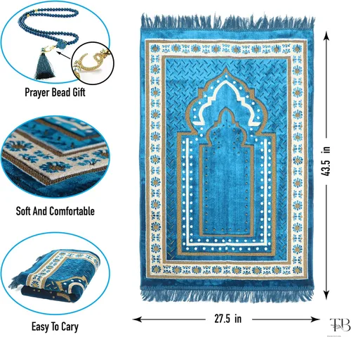 Miniatura 4 de TB - Alfombra de oración islámica gruesa y suave, alfombra musulmana única árabe, turca, africana, diseño bordado, cuentas de oración diaria