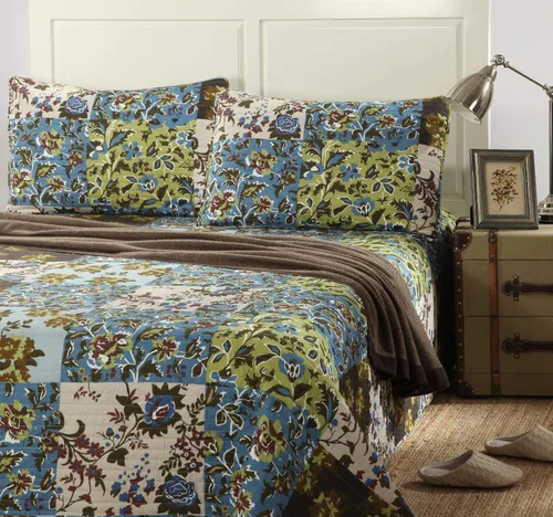 Miniatura 6 de Tache Home Fashion Colcha de algodón hawaiano con diseño floral de retazos – Bosque perdido – Juego de colcha ligera reversible de verano azul