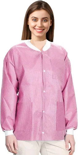 Miniatura 50 de Paquete de 10 chaquetas desechables de laboratorio, chaqueta médica reutilizable hasta la cadera, unisex, con puños de punto y bolsillos