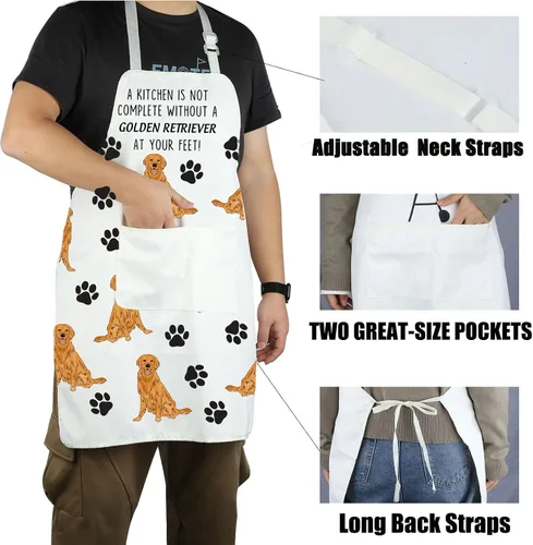 Miniatura 5 de CENWA Delantal Golden Retriever con bolsillos Golden Retriever Gifts Delantal de cocina ajustable para amantes de los perros de los animales