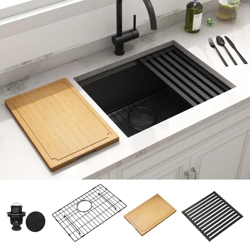 Miniatura 24 de LQS Fregadero pequeño de barra dorada para montaje inferior, fregadero de barra húmeda de PVD dorado y fregadero de cocina RV de 15 x 17 pulgadas
