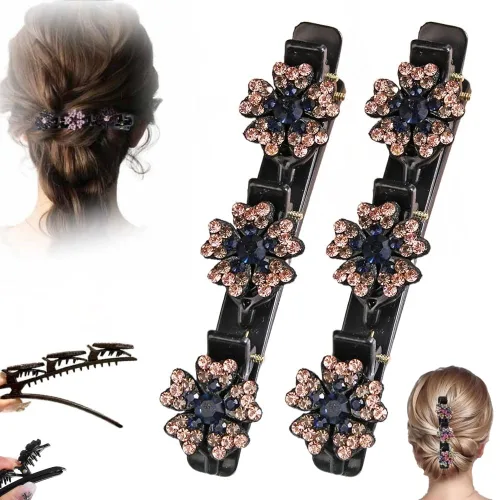 Miniatura 9 de Pinzas de pelo trenzadas para mujeres y niñas, 2025 nuevas pinzas de pelo con piedras de cristal brillantes, pinzas cortas de pico de pato