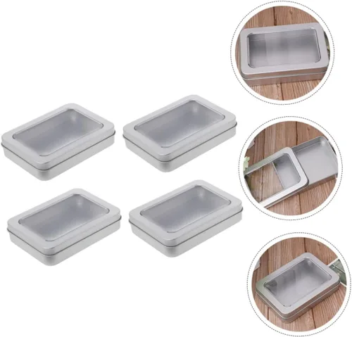 Miniatura 3 de UKCOCO Caja de almacenamiento USB, 4 unidades de caja vacía de metal para pulgar, caja de lata rectangular con tapa, tarro de almacenamiento
