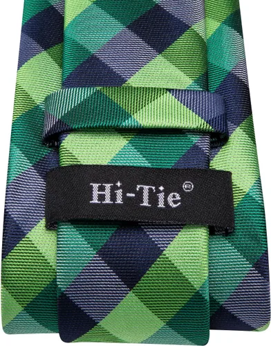 Miniatura 222 de Hi-Tie Corbata clásica de cachemira para hombre con pañuelo y gemelos a cuadros