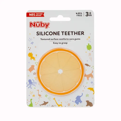 Miniatura 2 de Nuby Mordedor para bebé 100% de silicona, juguete de dentición en forma de naranja, masajeador de encías con textura suave, mordedor infantil