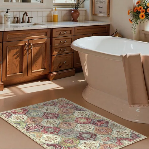 Miniatura 3 de Lahome Alfombra Marroquí de Enrejado Lavable Naranja, Alfombras de 2' x 3' para Entrada de Cocina y Baño, Alfombra Antideslizante Ultradelgada