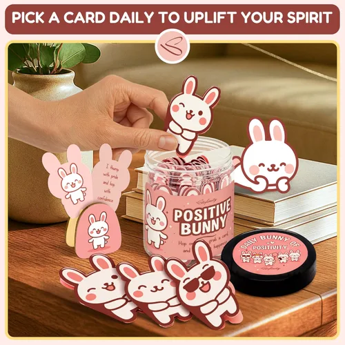 Miniatura 4 de Stofinity Regalos de Conejo de Apoyo Emocional Para Mujeres - Tarjetas de Afirmaciones Diarias Para Mujeres, Afirmaciones Positivas Regalos Para