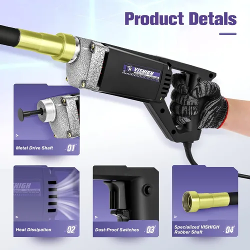 Miniatura 3 de VISHIGH Herramienta vibradora de hormigón de 800 W, motor vibrador de hormigón eléctrico con eje de 5 pies (4.9 ft), herramienta de construcción